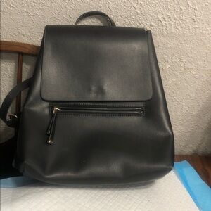 Zara Black Leather Backpack with Front Zip Pocket